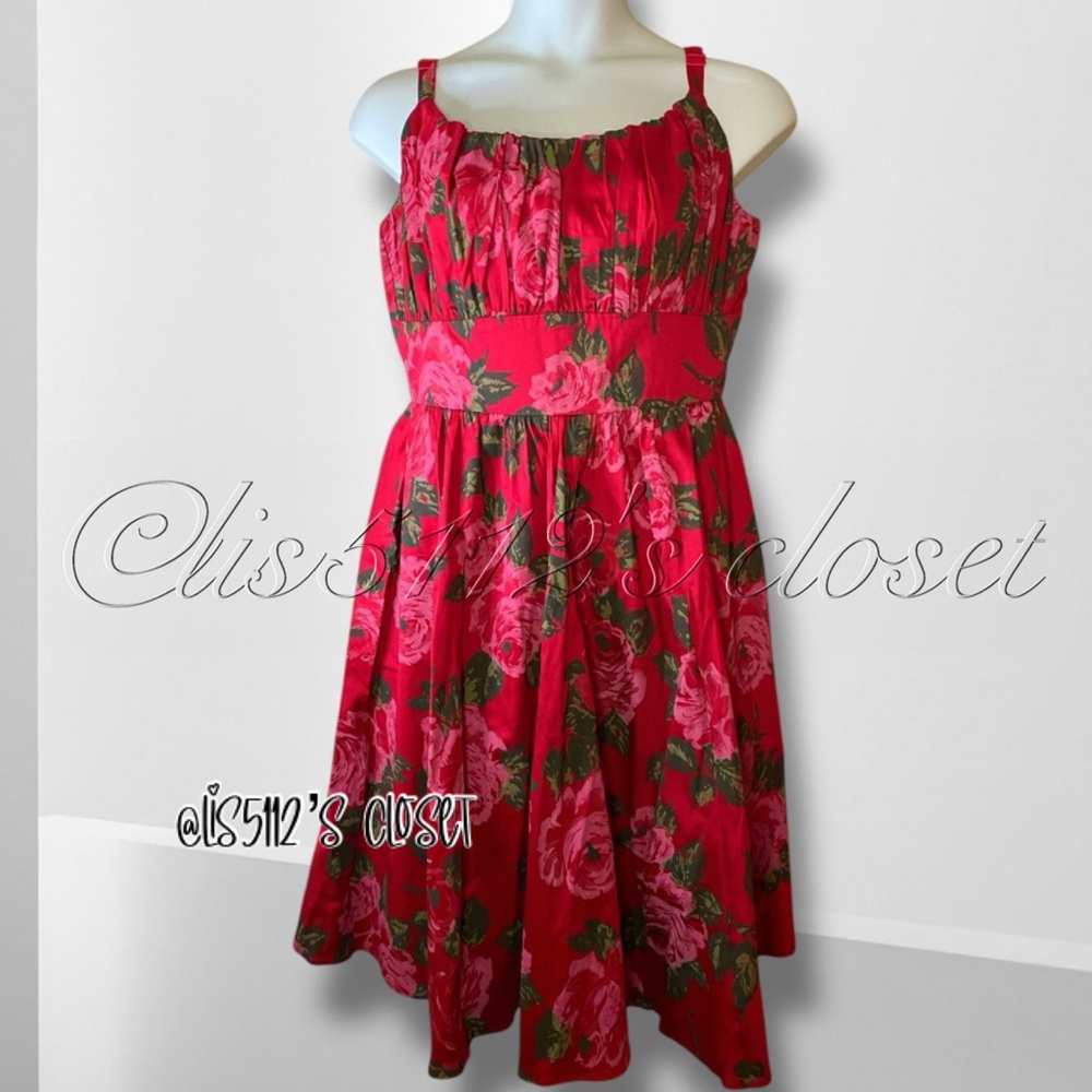 Vixen by Micheline Pitt Ingenue Swing Dress in Vintage Red Rose Print 3X - Picture 5 of 16